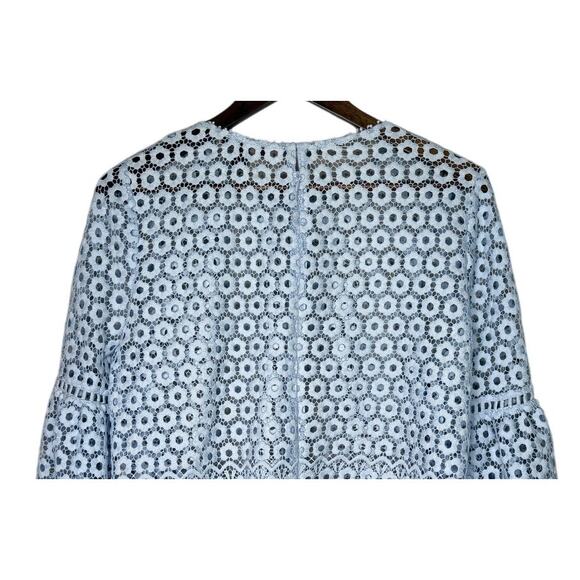 J. Crew Daisy Eyelet Bell Sleeve Blouse Jewel Neck Back Zip Up 10 Baby Blue - Picture 6 of 15